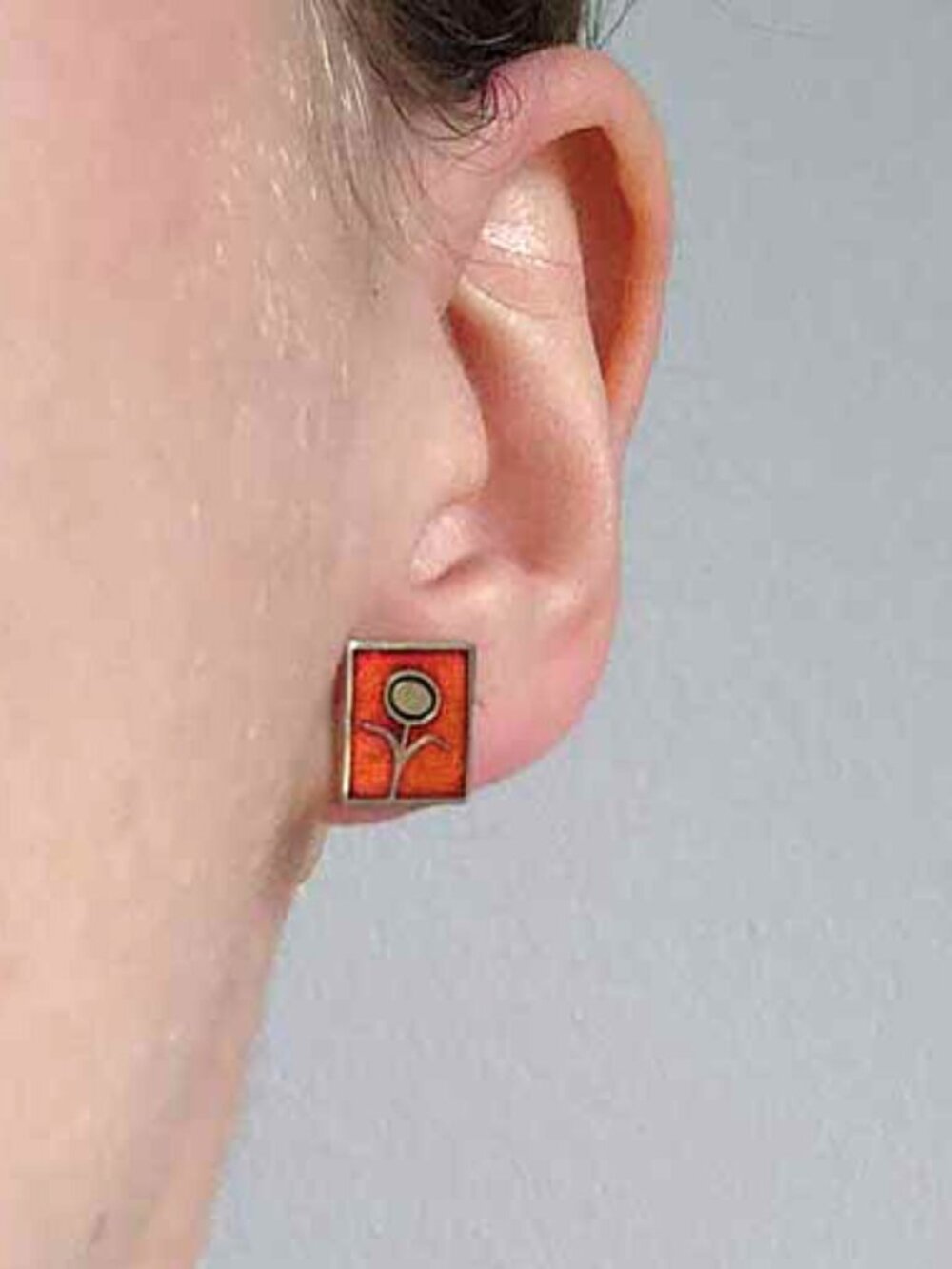 Vintage Robert Gervais 70s signed Modernist enamel figural flower earringgs - Picture 3 of 7